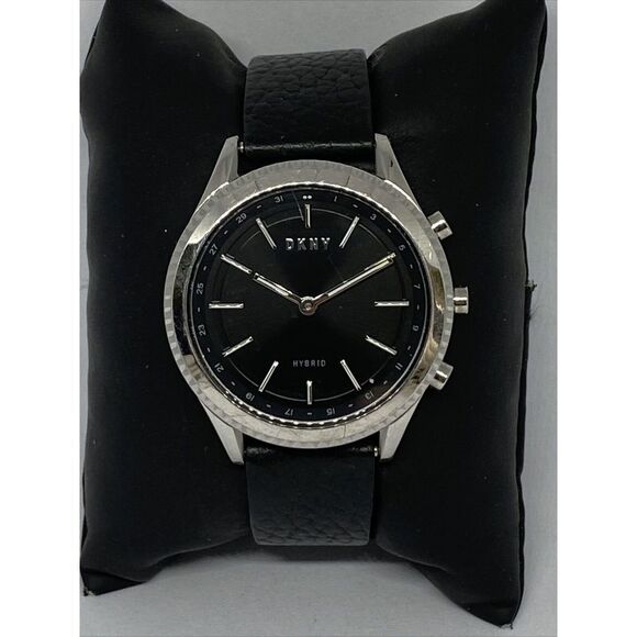DKNY Woodhaven NYT6100 Womens Black Leather Analog Dial Hybrid Smart Watch LP473 - Picture 1 of 12